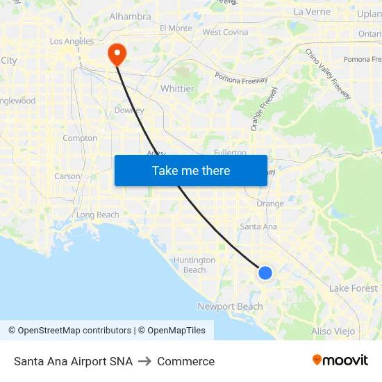 Santa Ana Airport SNA to Commerce map