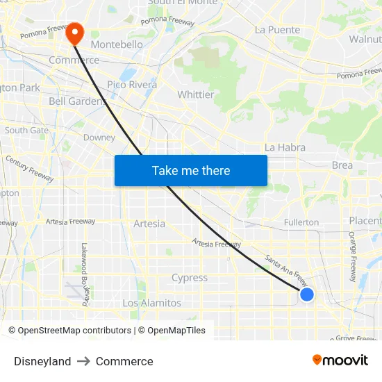 Disneyland to Commerce map