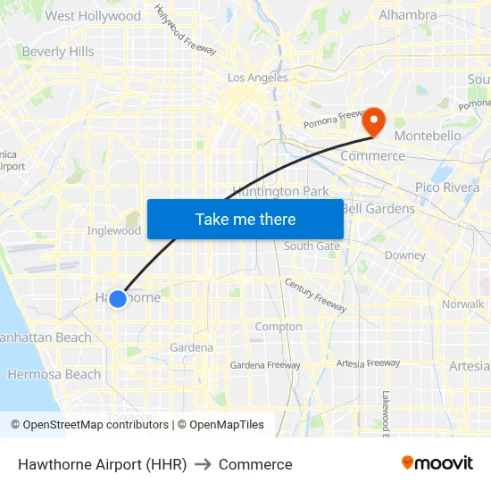 Hawthorne Airport (HHR) to Commerce map