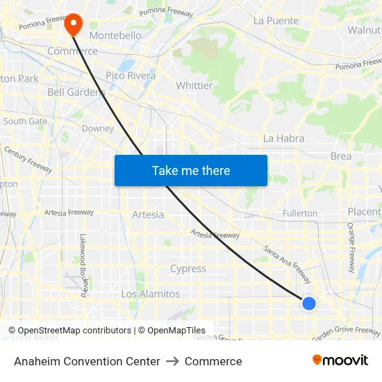 Anaheim Convention Center to Commerce map