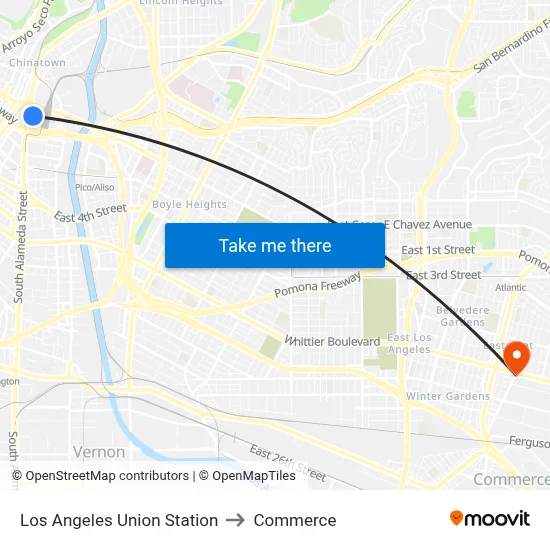 Los Angeles Union Station to Commerce map