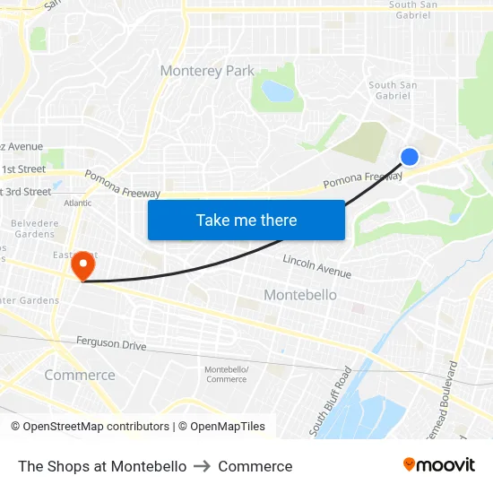 The Shops at Montebello to Commerce map