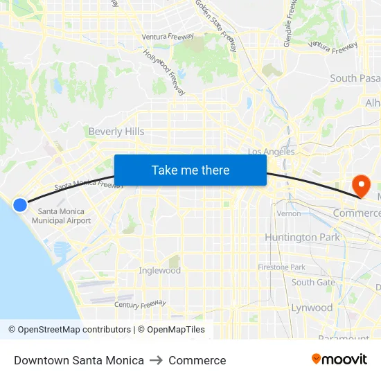 Downtown Santa Monica to Commerce map