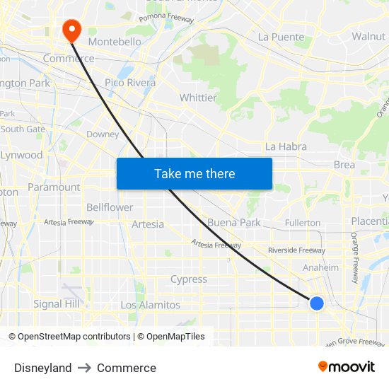 Disneyland to Commerce map