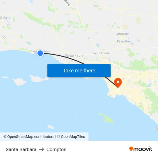 Santa Barbara to Compton map