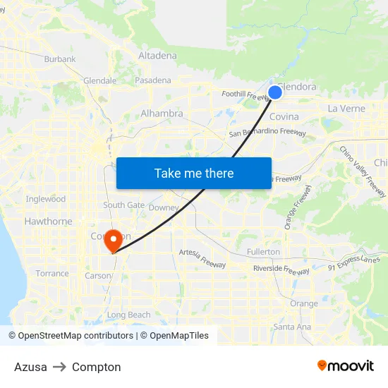 Azusa to Compton map