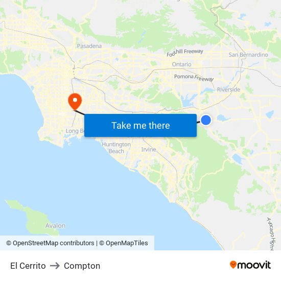 El Cerrito to Compton map