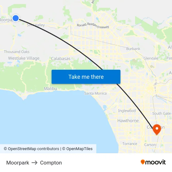 Moorpark to Compton map