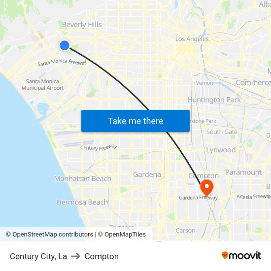 Century City to Compton map