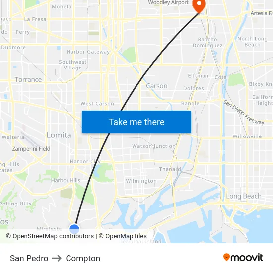 San Pedro to Compton map