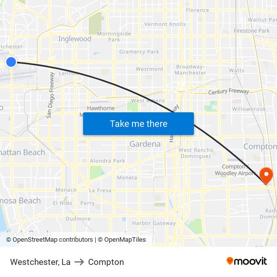Westchester, La to Compton map