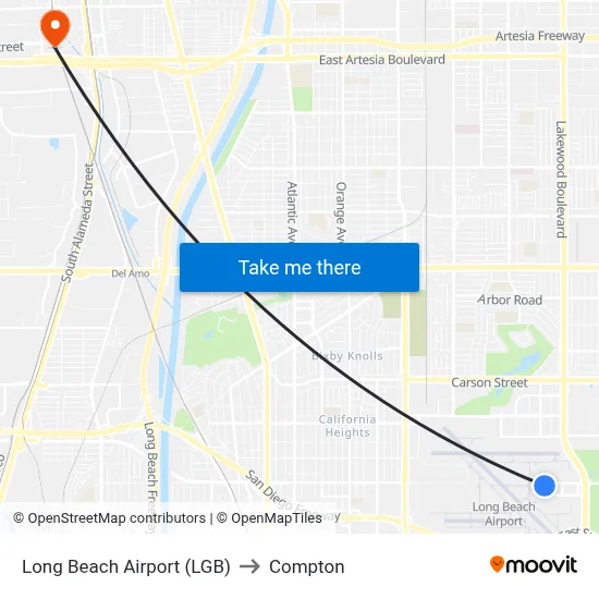 Long Beach Airport (LGB) to Compton map