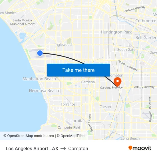 Los Angeles Airport LAX to Compton map