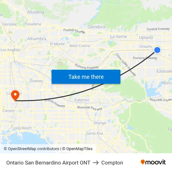 Ontario San Bernardino Airport ONT to Compton map