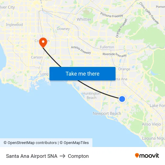 Santa Ana Airport SNA to Compton map