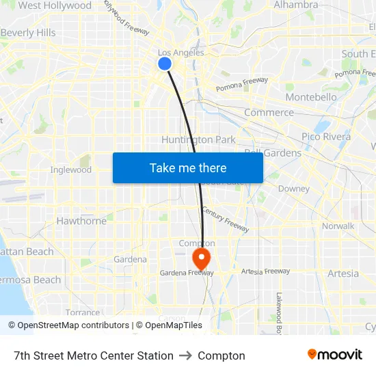 7th Street Metro Center Station to Compton map