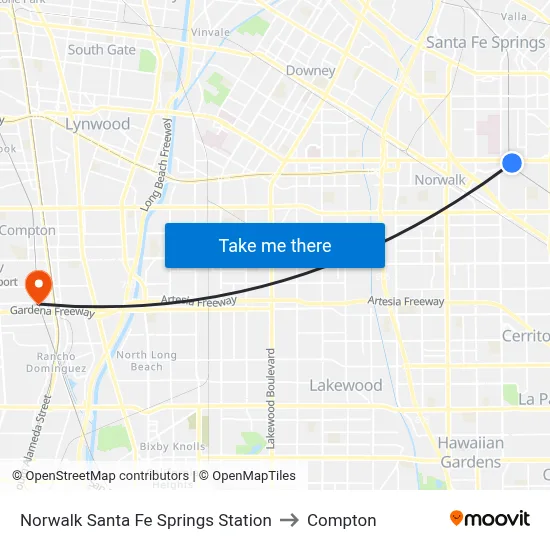 Norwalk Santa Fe Springs Station to Compton map