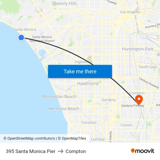 395 Santa Monica Pier to Compton map
