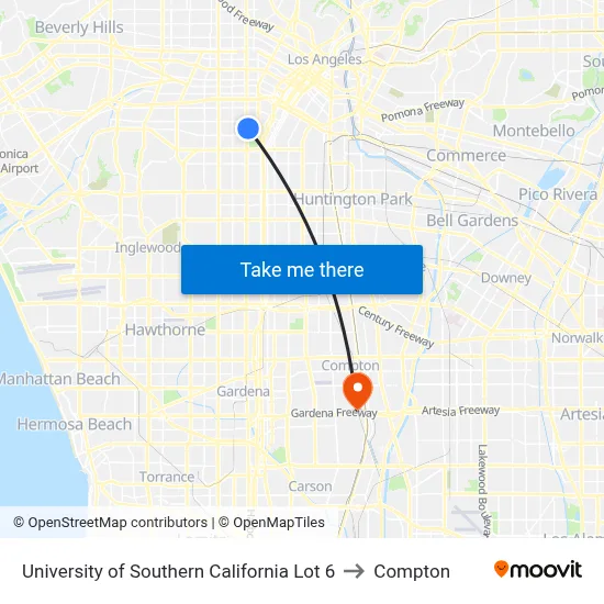 University of Southern California Lot 6 to Compton map