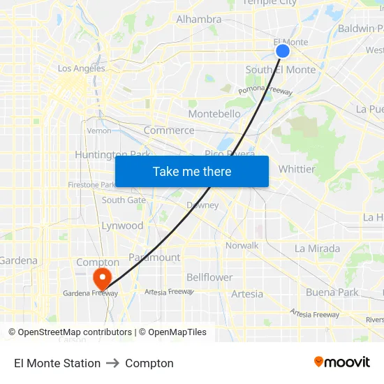 El Monte Station to Compton map