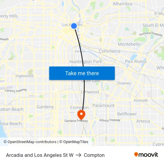 Arcadia and Los Angeles St W to Compton map