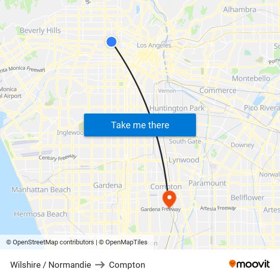 Wilshire / Normandie to Compton map