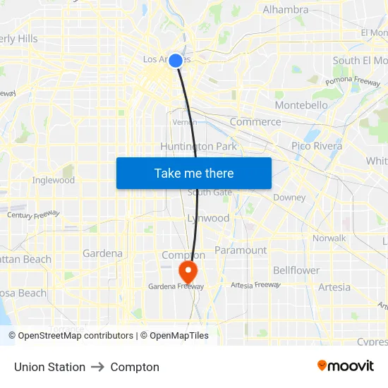 Union Station to Compton map