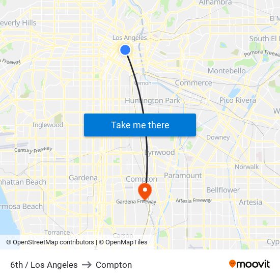 6th / Los Angeles to Compton map