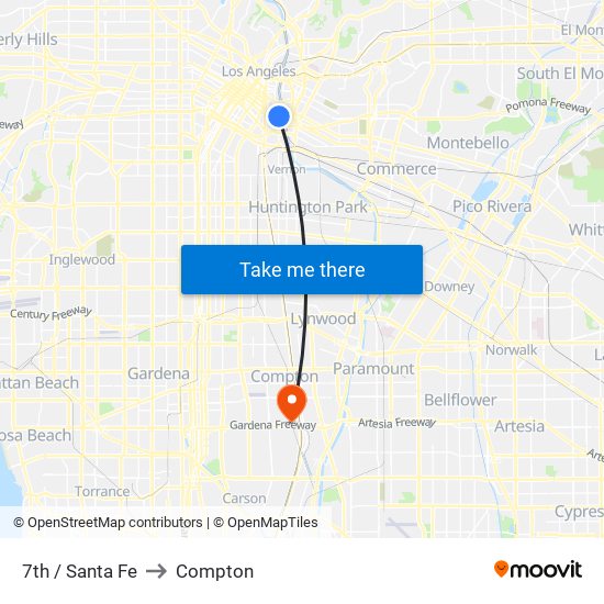 7th / Santa Fe to Compton map