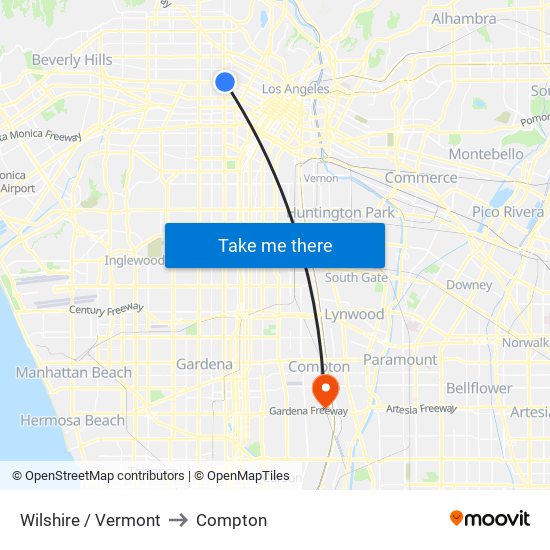 Wilshire / Vermont to Compton map