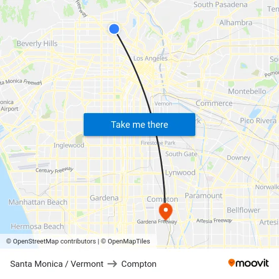 Santa Monica / Vermont to Compton map