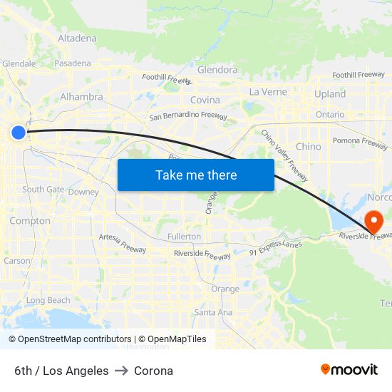 6th / Los Angeles to Corona map
