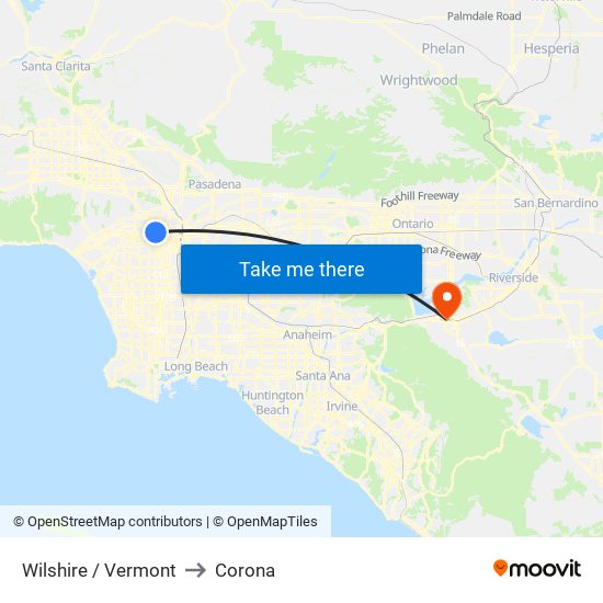 Wilshire / Vermont to Corona map