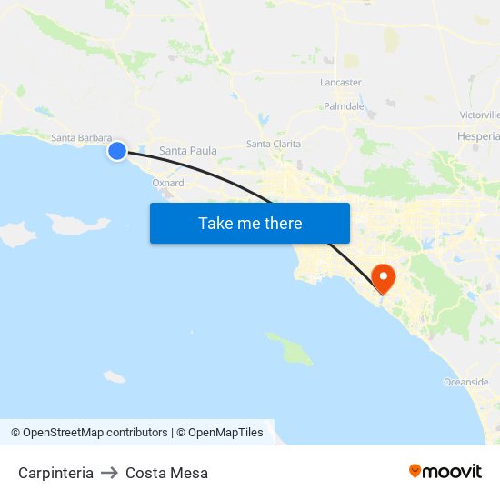 Carpinteria to Costa Mesa map