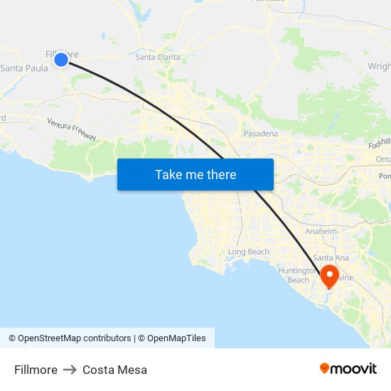 Fillmore to Costa Mesa map