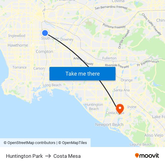 Huntington Park to Costa Mesa map