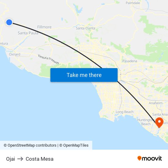 Ojai to Costa Mesa map