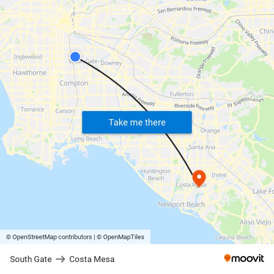 South Gate to Costa Mesa map