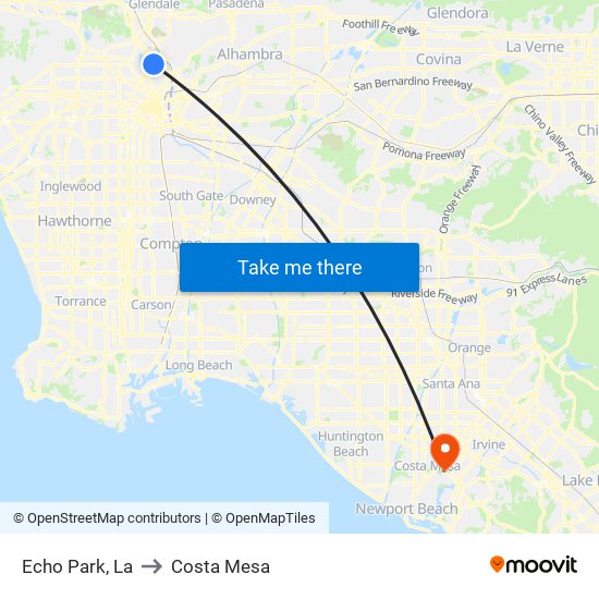 Echo Park, La to Costa Mesa map