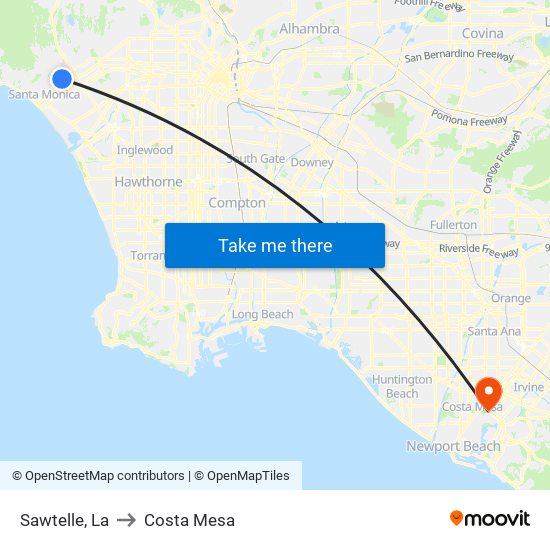 Sawtelle, La to Costa Mesa map