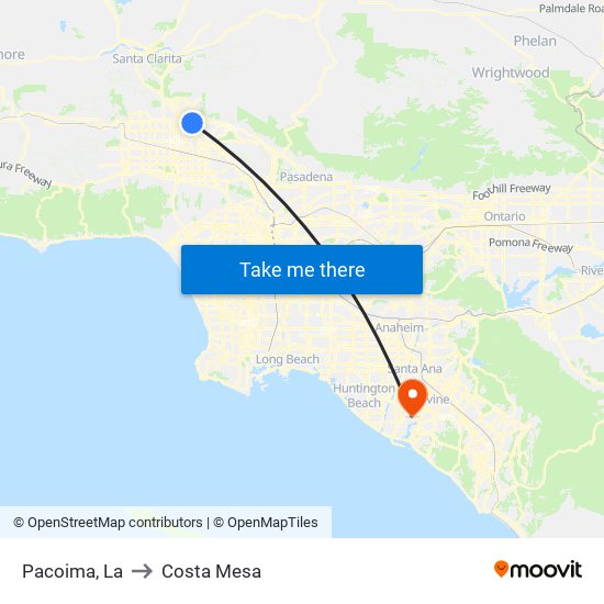 Pacoima, La to Costa Mesa map