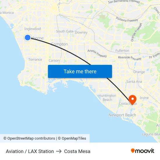 Aviation / LAX Station to Costa Mesa map