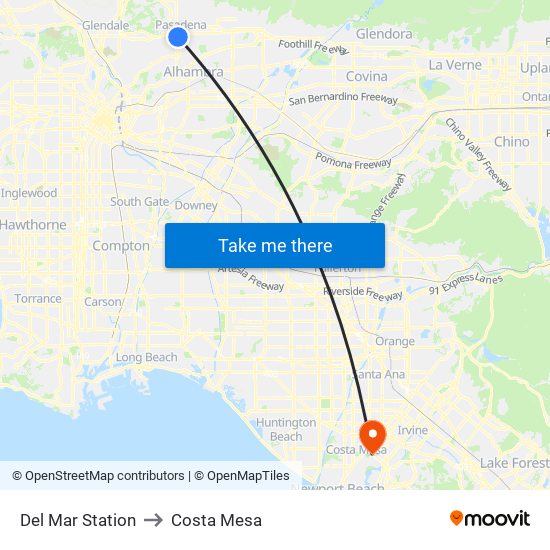 Del Mar Station to Costa Mesa map