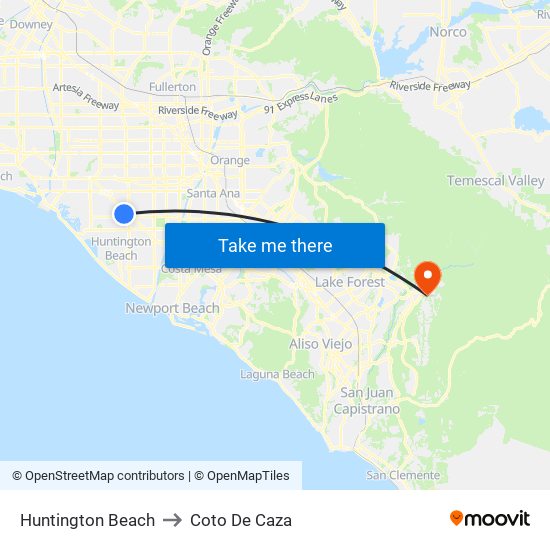 Huntington Beach to Coto De Caza map