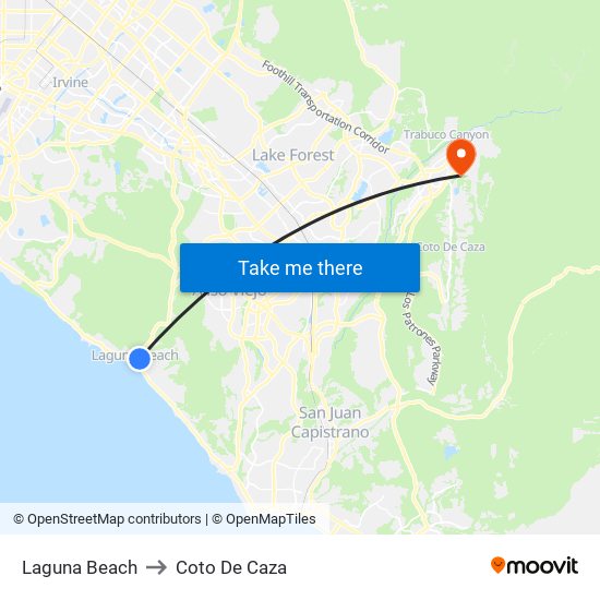 Laguna Beach to Coto De Caza map