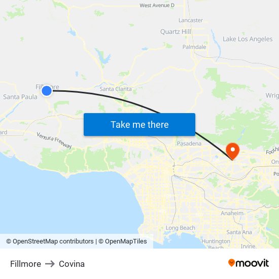 Fillmore to Covina map