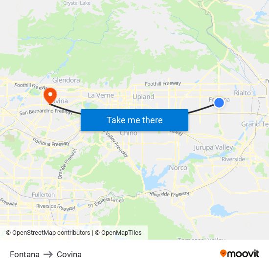 Fontana to Covina map
