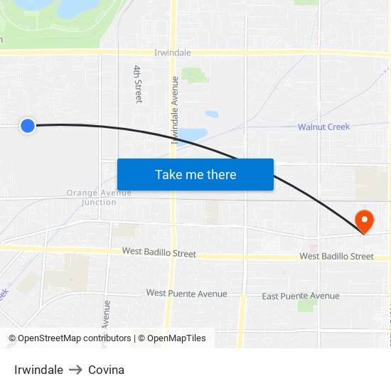 Irwindale to Covina map