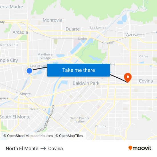 North El Monte to Covina map