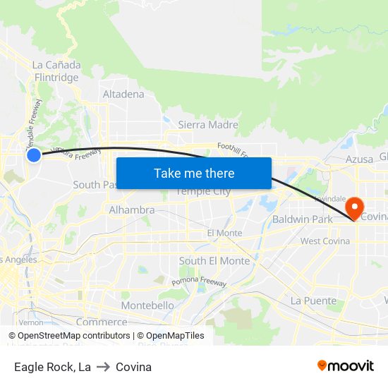 Eagle Rock, La to Covina map